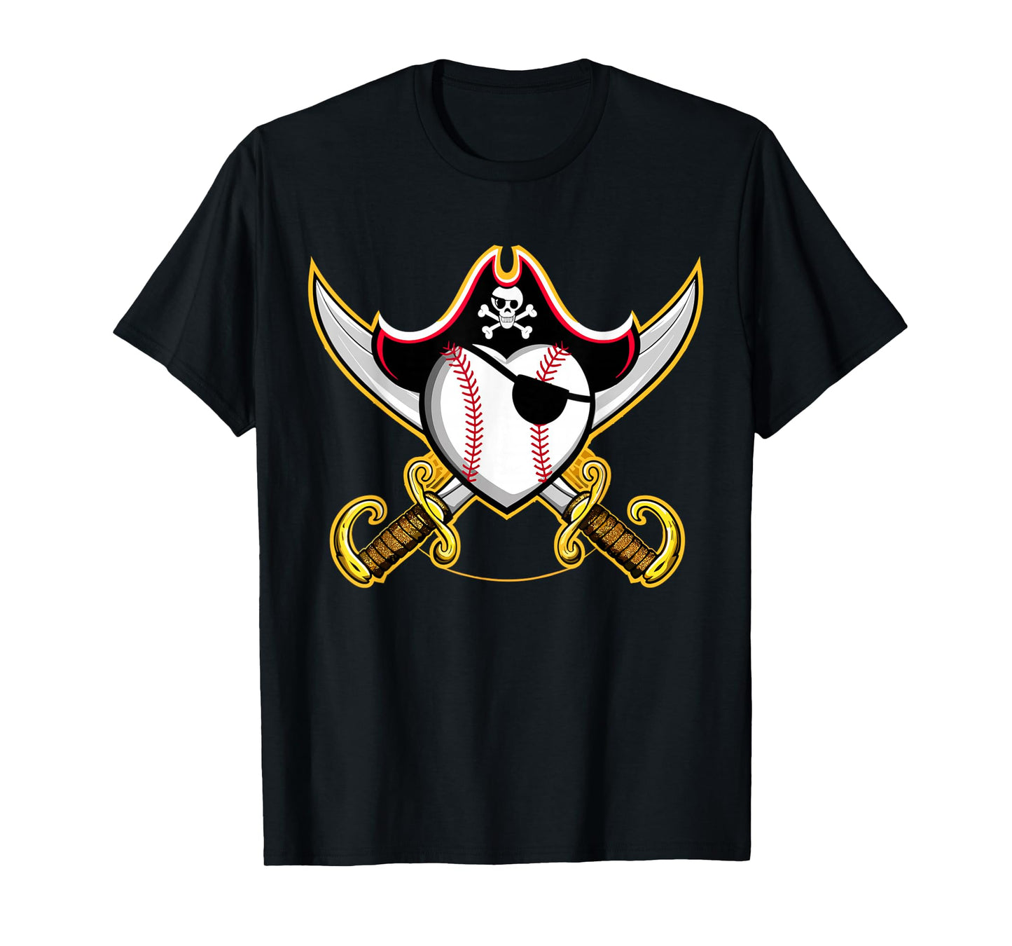Pirate Baseball Heart Skull Pirate T-Shirt