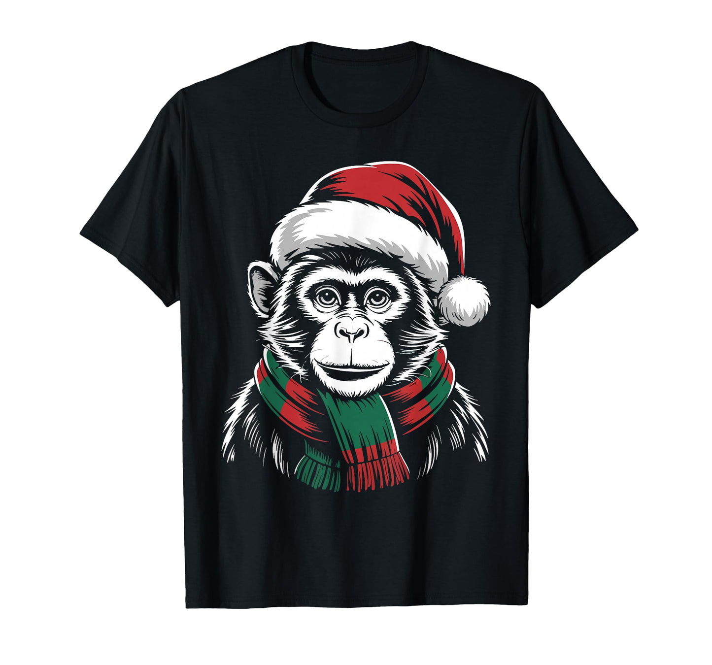 Monkey Xmas Santa Hat Scarf Christmas Costume T-Shirt
