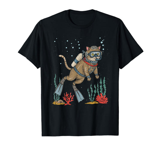 Scuba Diver Cat Vintage Retro T-Shirt