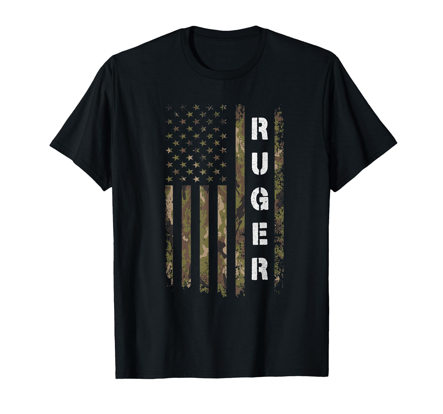 Retro Ruger Vintage Camouflage American Flag Matching Name T-Shirt