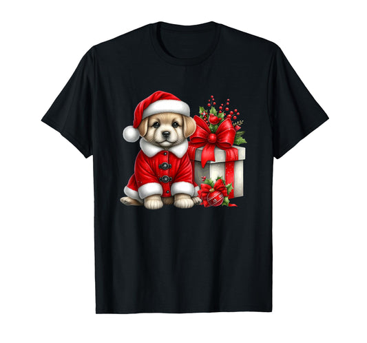Adorable Santa Puppy with Holiday Box T-Shirt