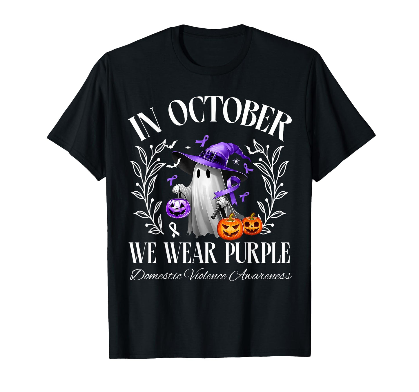 In October We Wear Purple Domestic Violence Ghost Halloween T-Shirt