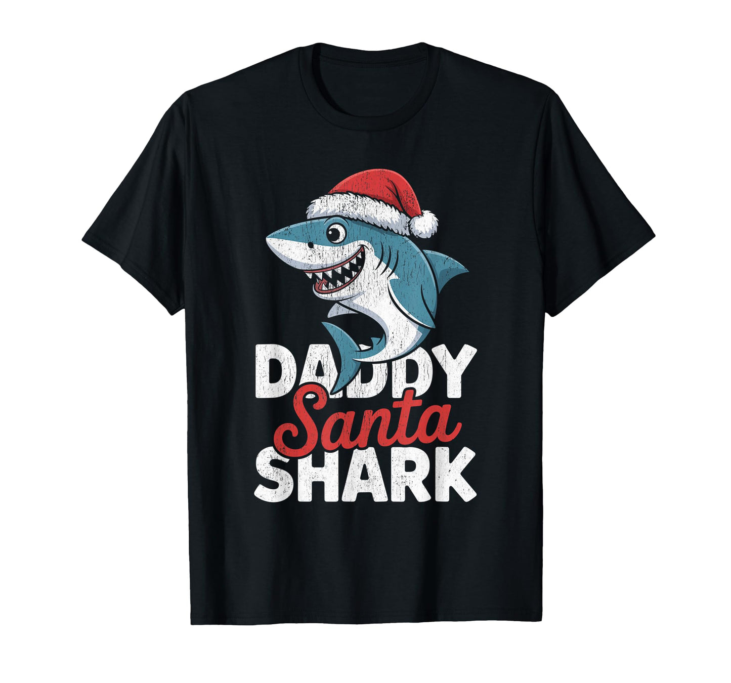 Papa Sharkmas Funny Shark Santa Hat Ugly Christmas Sweater T-Shirt