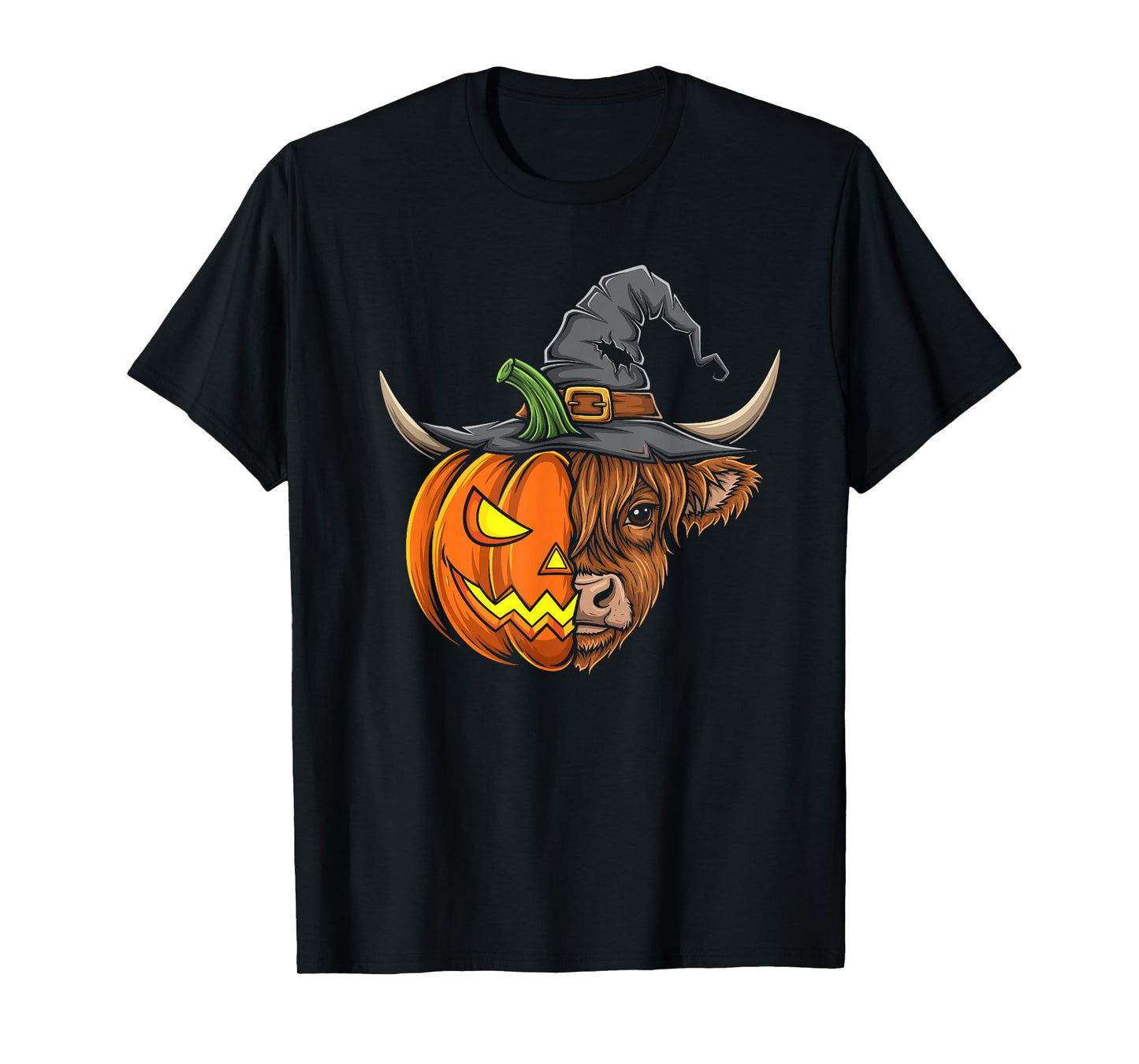 Highland Cow Pumpkin Jack O Lantern Halloween Mens Womens T-Shirt