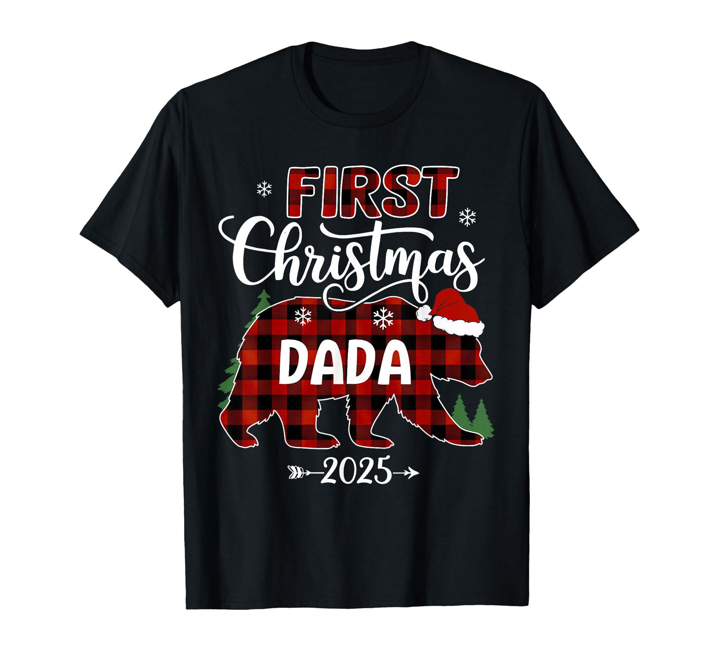 Pregnancy First Christmas Dada Red Plaid Bear Santa 2025 T-Shirt
