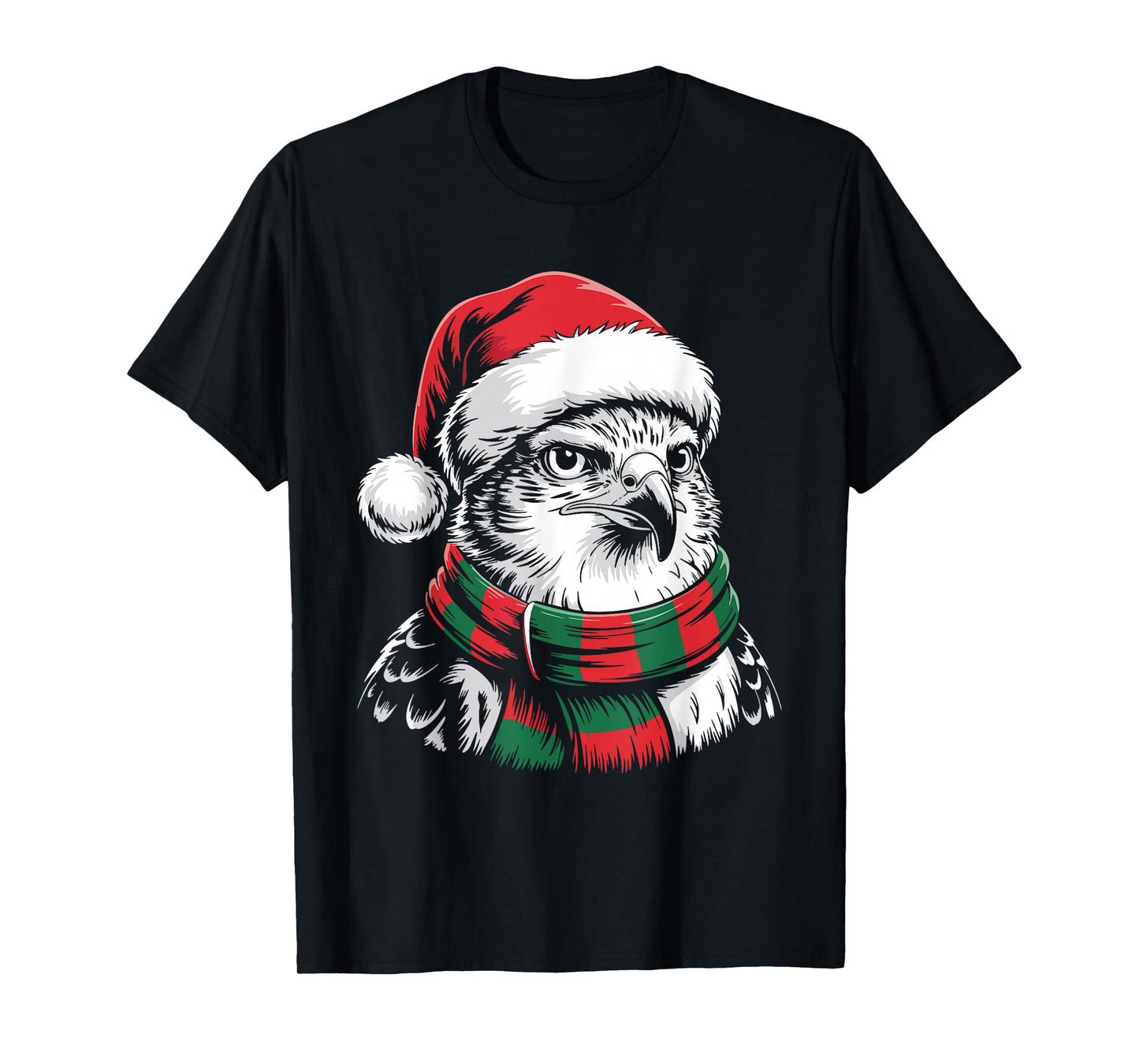 Hawk Xmas Santa Hat Scarf Christmas Costume T-Shirt