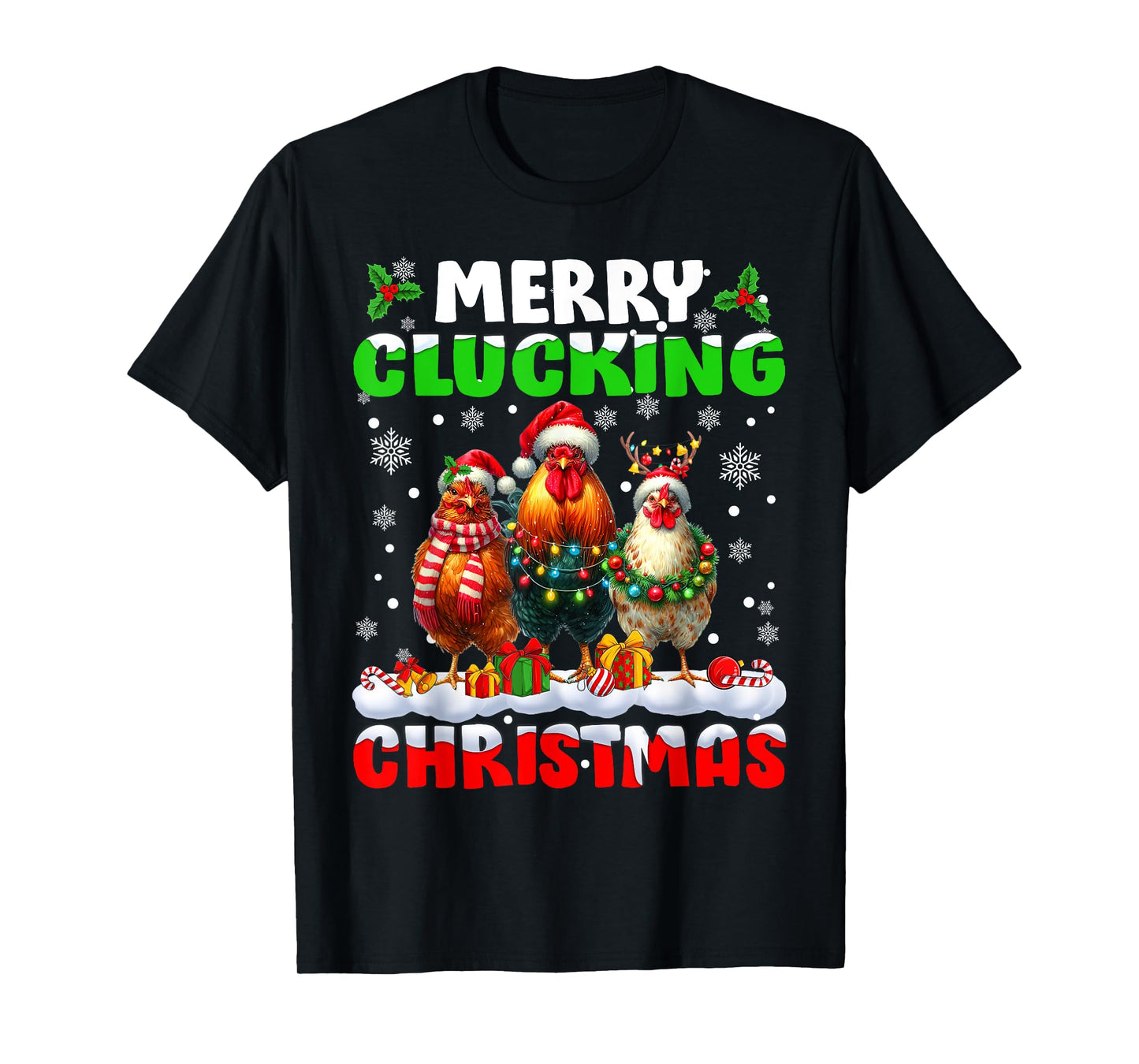 Merry Clucking Christmas Funny Chicken Santa Hat Xmas Pajama T-Shirt