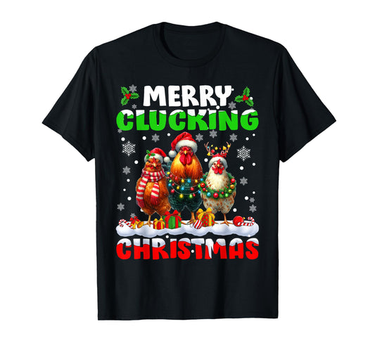 Merry Clucking Christmas Funny Chicken Santa Hat Xmas Pajama T-Shirt