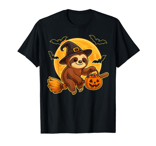 Cute Sloth Witch Pumpkin Halloween Costume Boys Girls T-Shirt