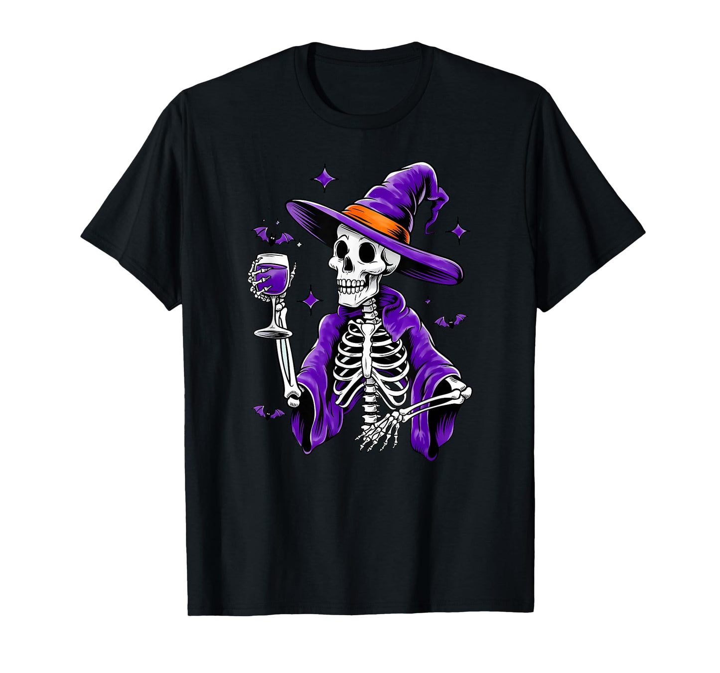 Halloween Red Wine Shirt Women's Witch Skeleton with Wine Glass T-Shirt