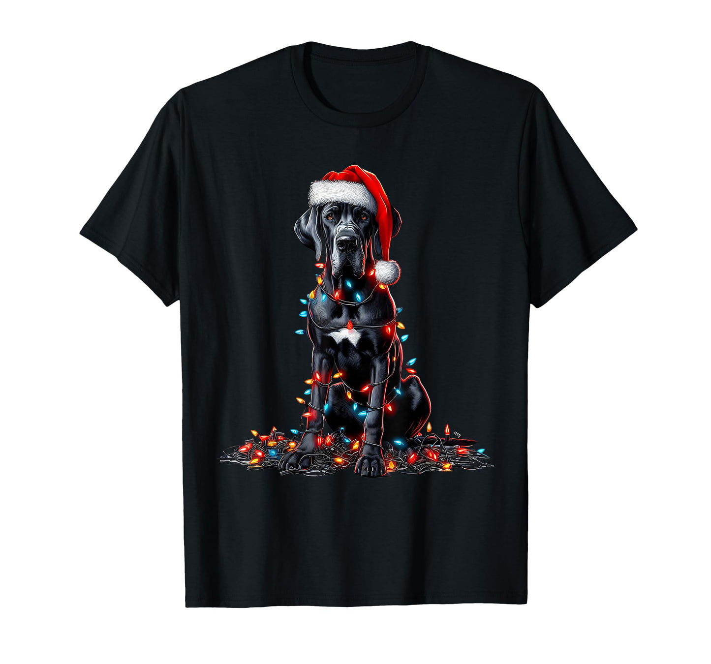 Great Dane Dog Christmas Lights Santa Hat Dog Lover T-Shirt