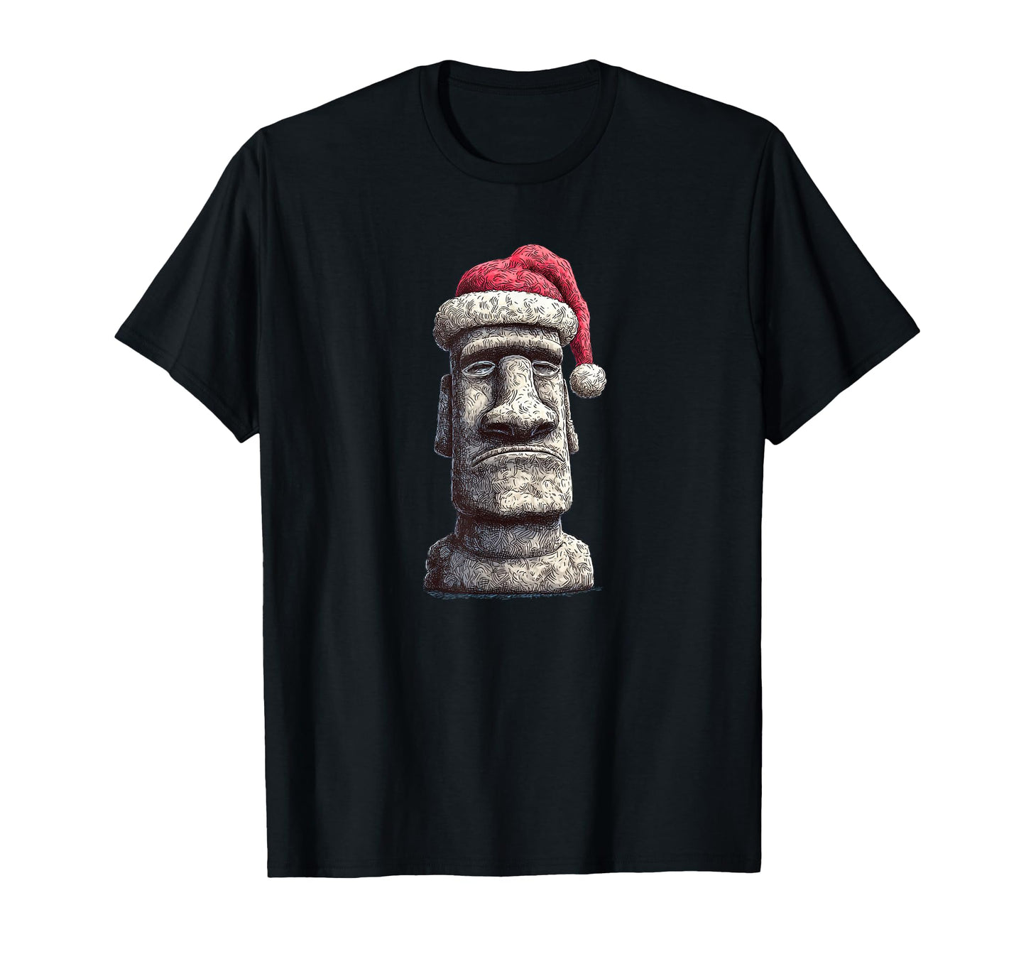 Moai Stone Statue in Santa Claus Hat for Adults and Kids T-Shirt