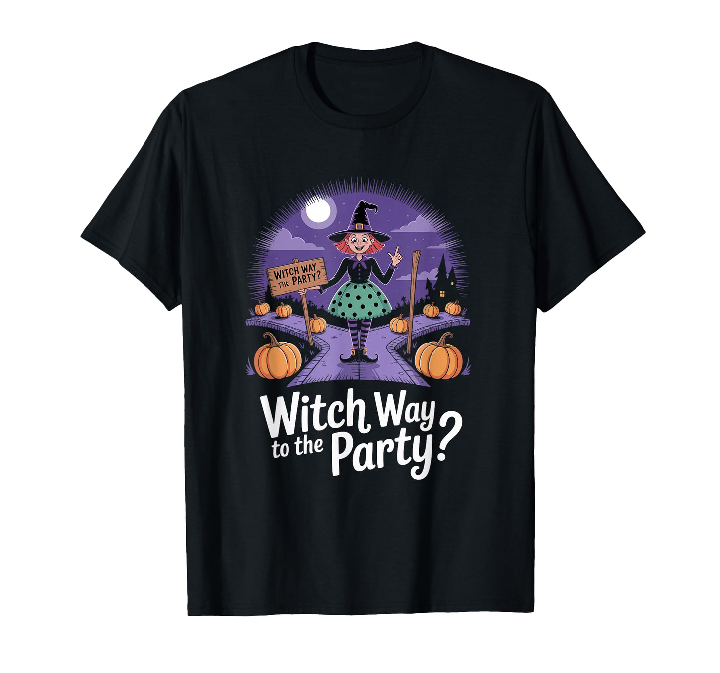 Witch Way to The Party Funny Halloween Pun T-Shirt