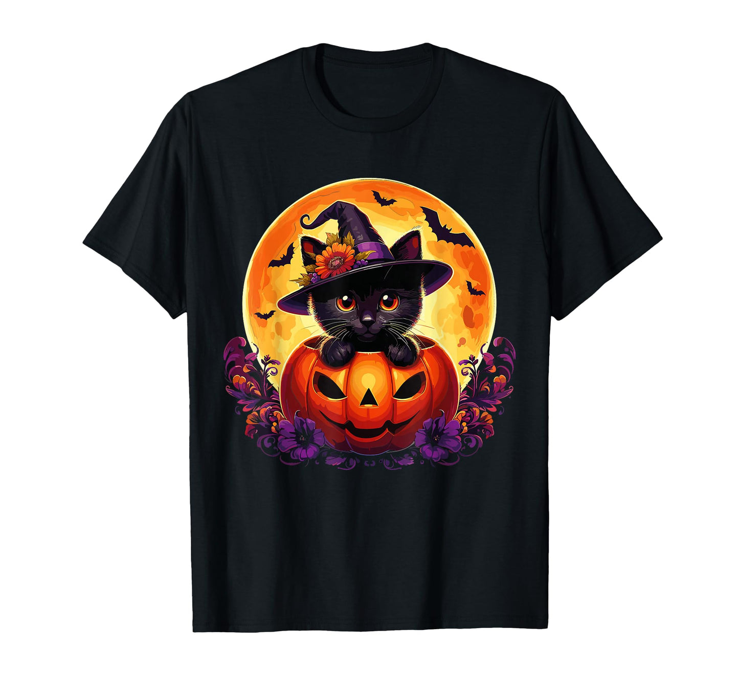Retro Black Cat Pumpkin Halloween Costume Fall Autumn Season T-Shirt
