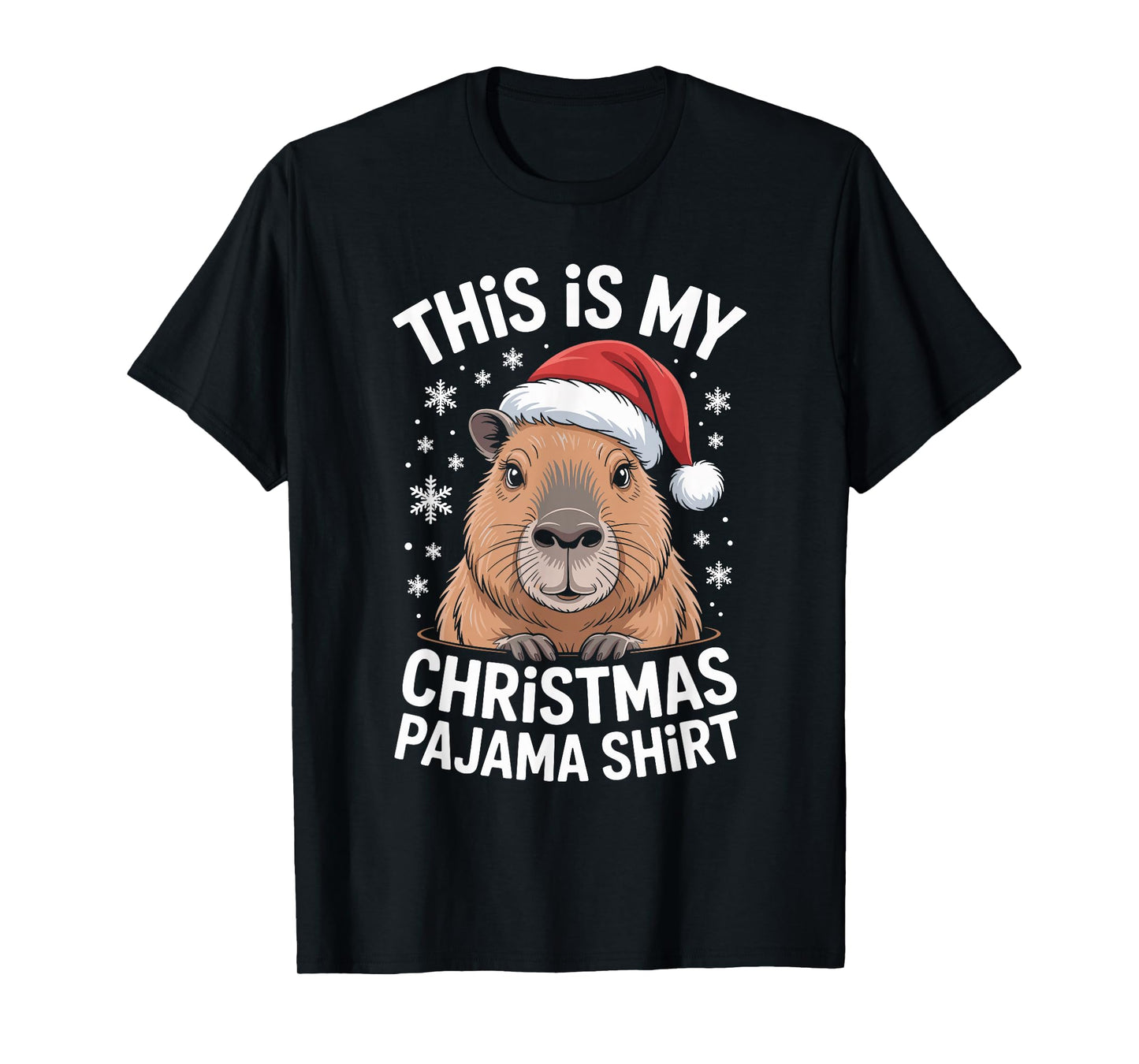 Funny Capybara Pajama Santa Hat Christmas Xmas T-Shirt