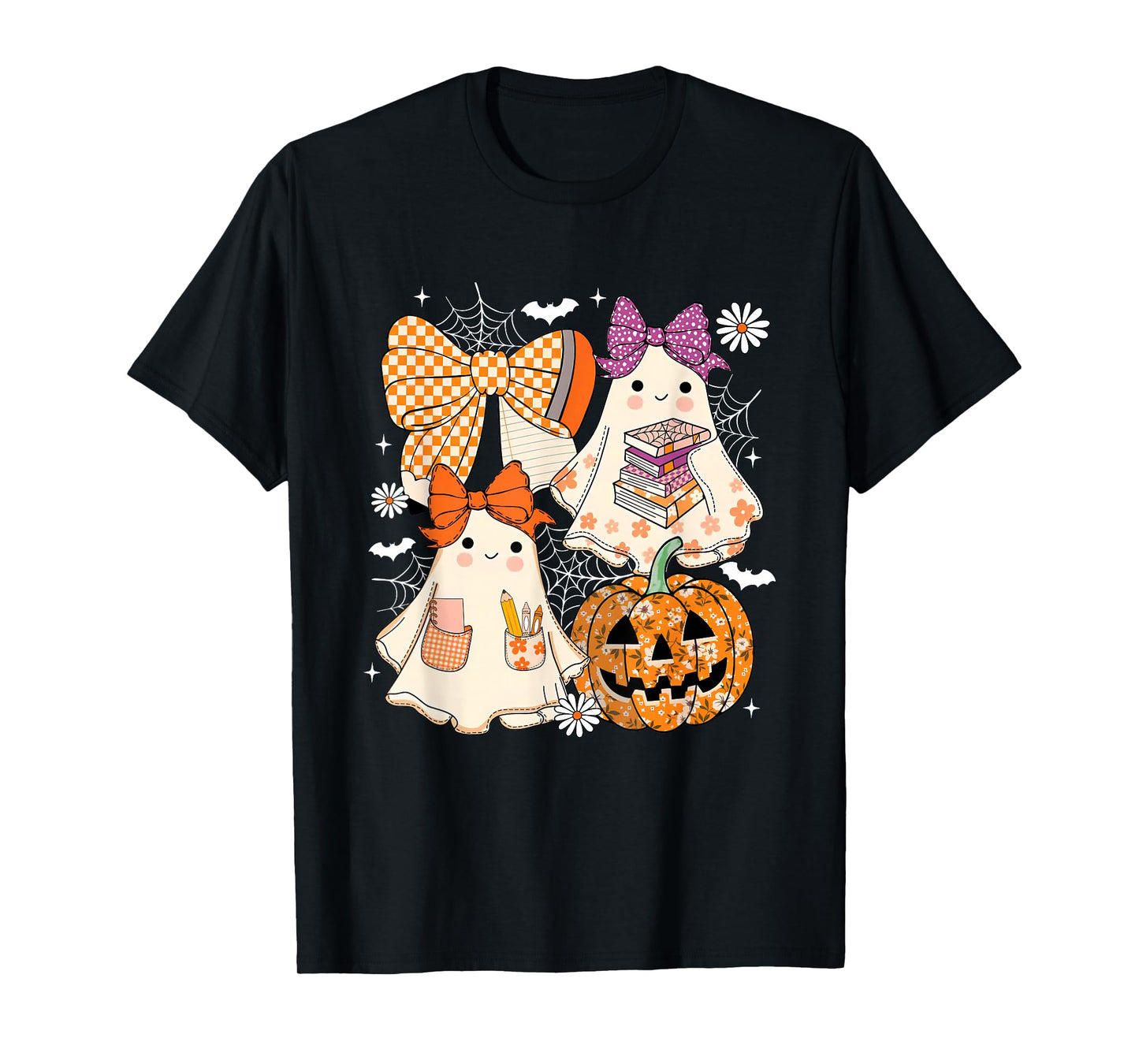 Coquette Floral Ghost Halloween Ghost Teacher Fall Vibes T-Shirt