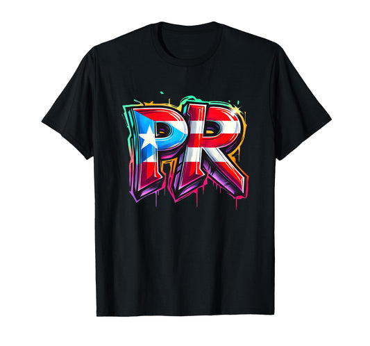 PR Graffiti Puerto Rico Flag Spray Paint Street Art Fun Cool T-Shirt