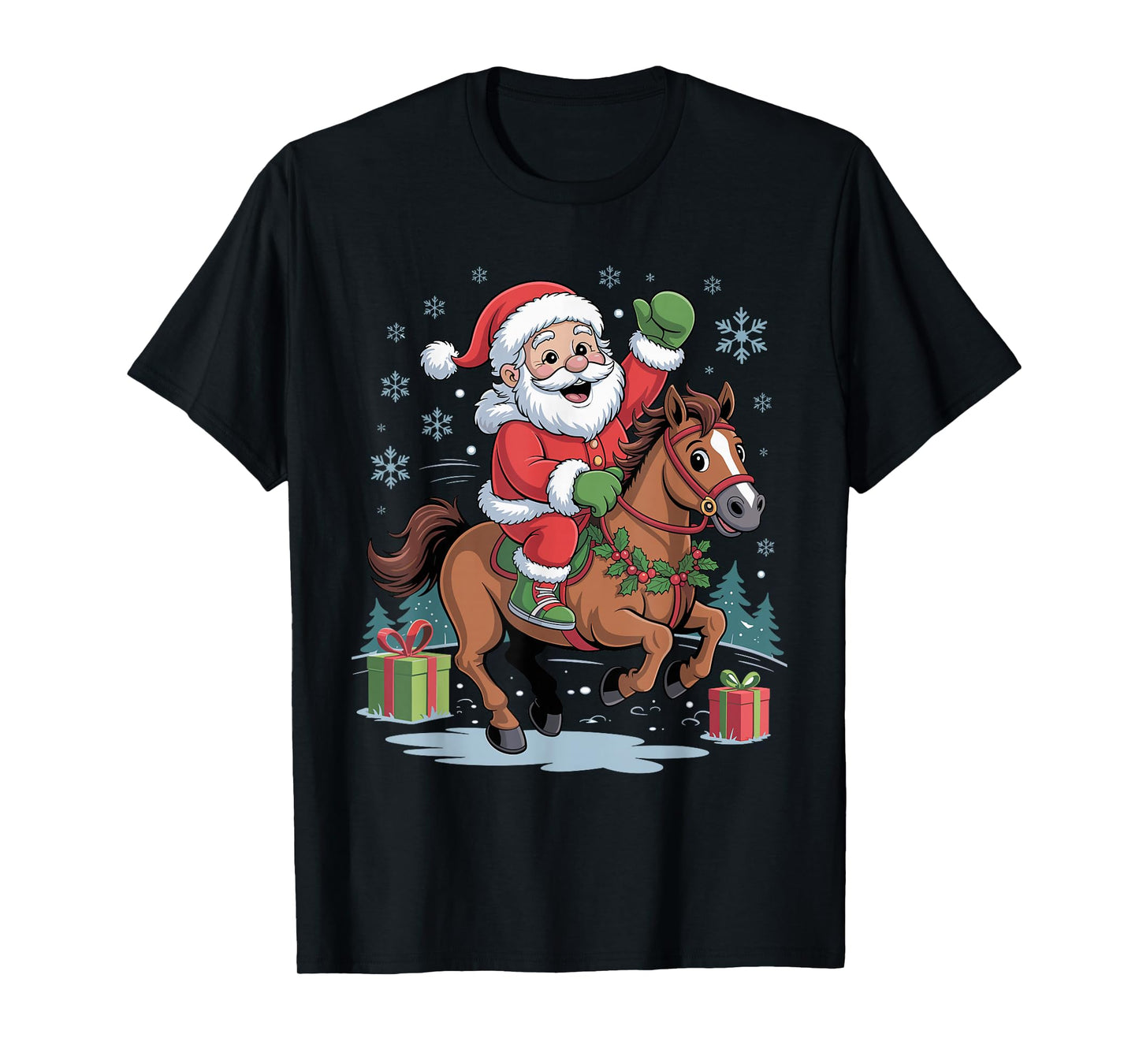 Santa Riding Horse Funny Equestrian Christmas Xmas Pajama T-Shirt