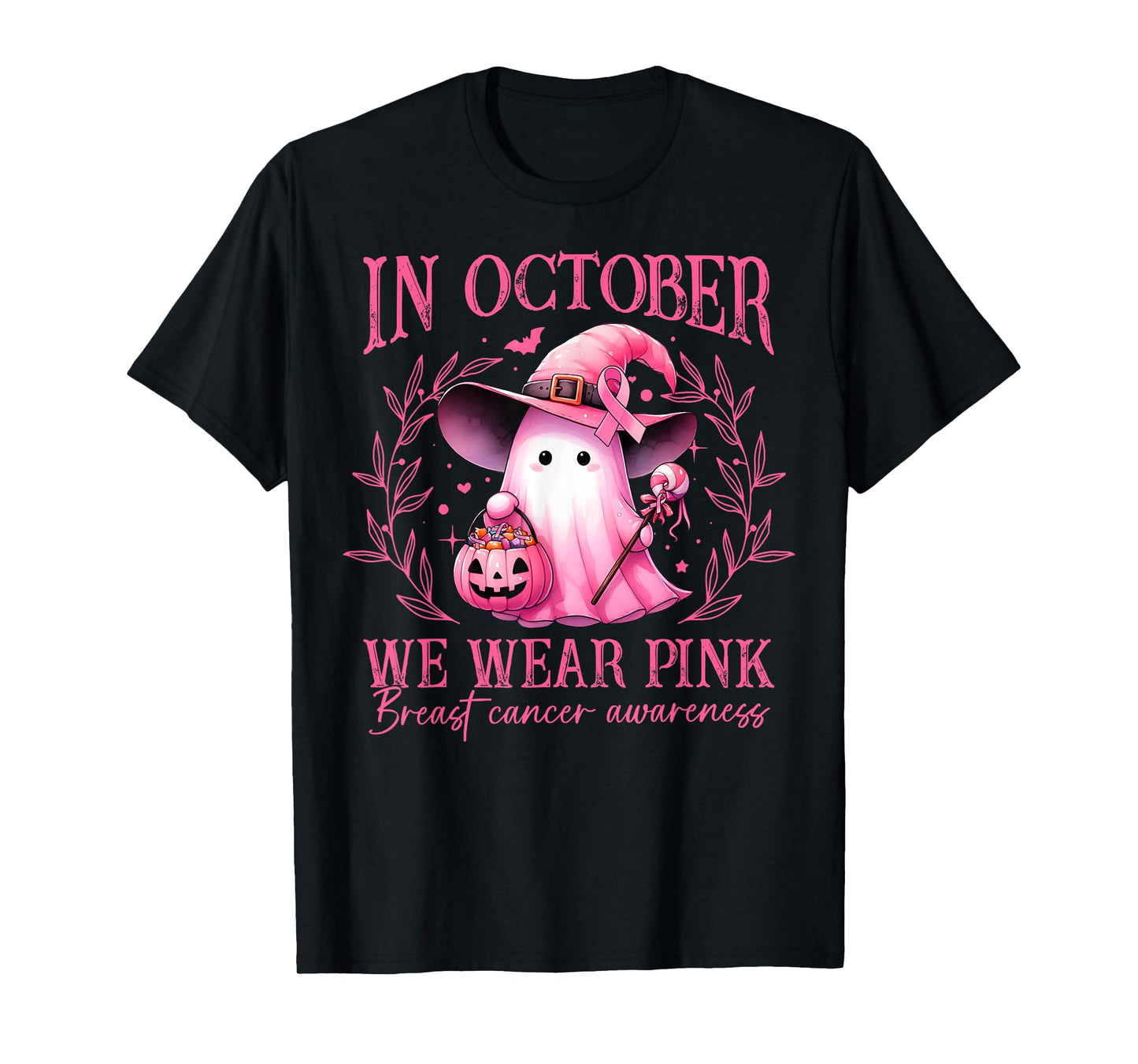 in October We Wear Pink Ghost Breast Cancer Awareness T-Shirt