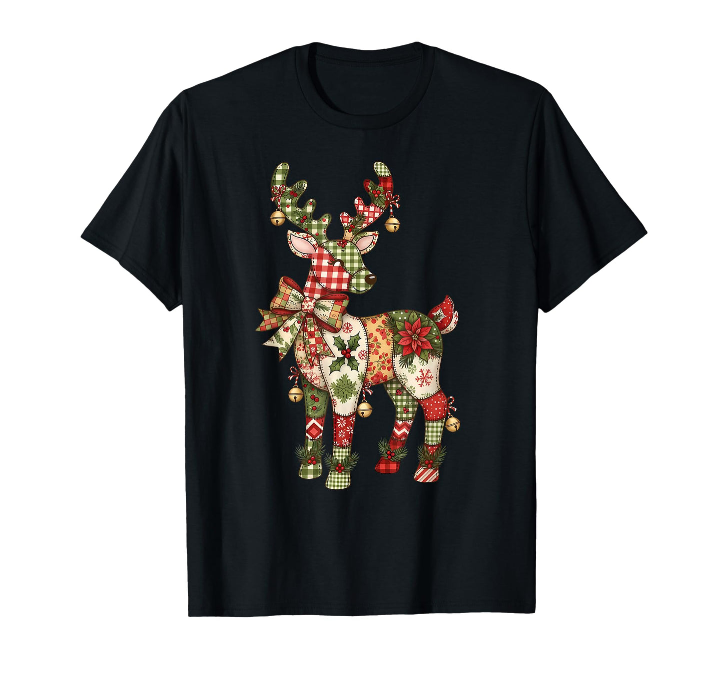 Patchwork Reindeer Preppy Girly Christmas Xmas Holiday Kids T-Shirt