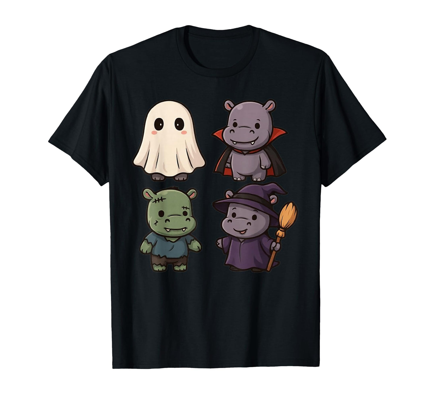 Funny Hippo Ghost Witch Zombie Halloween Costume Boys Girls T-Shirt