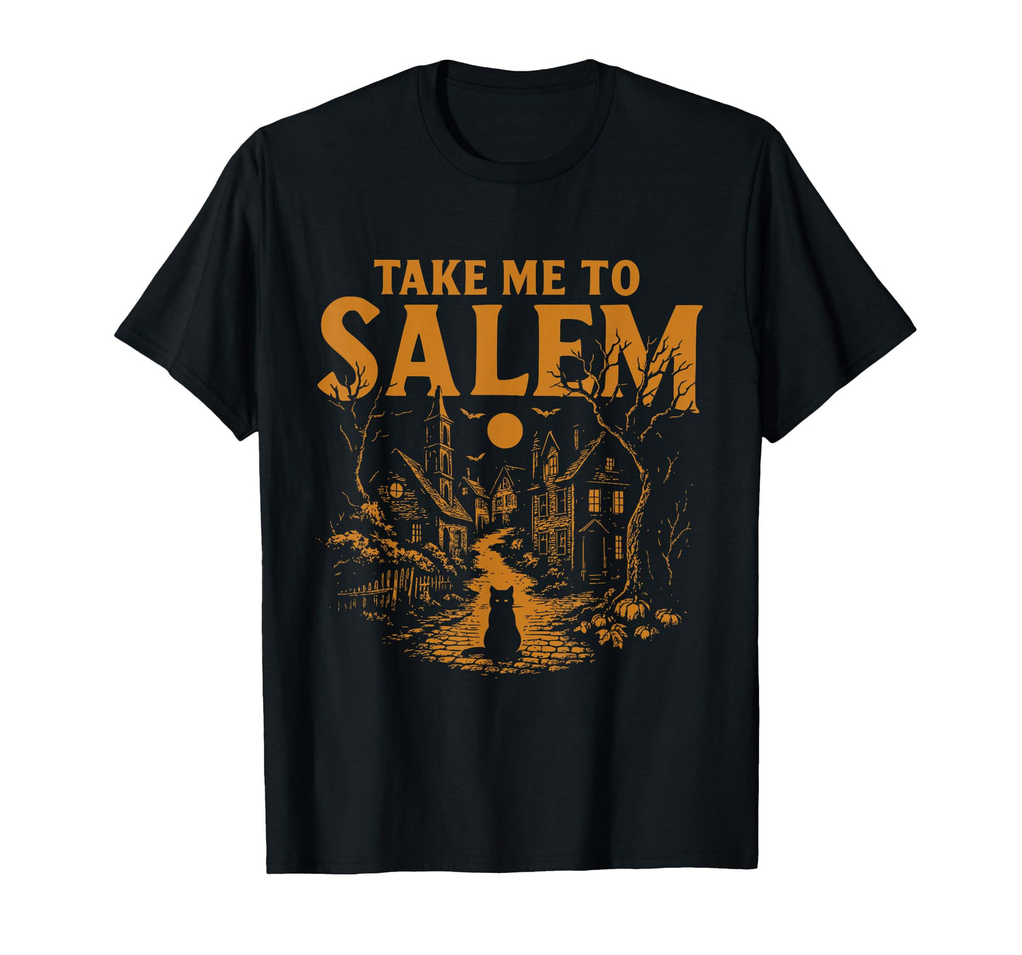 Take Me to Salem Witchy Halloween Cat Design T-Shirt