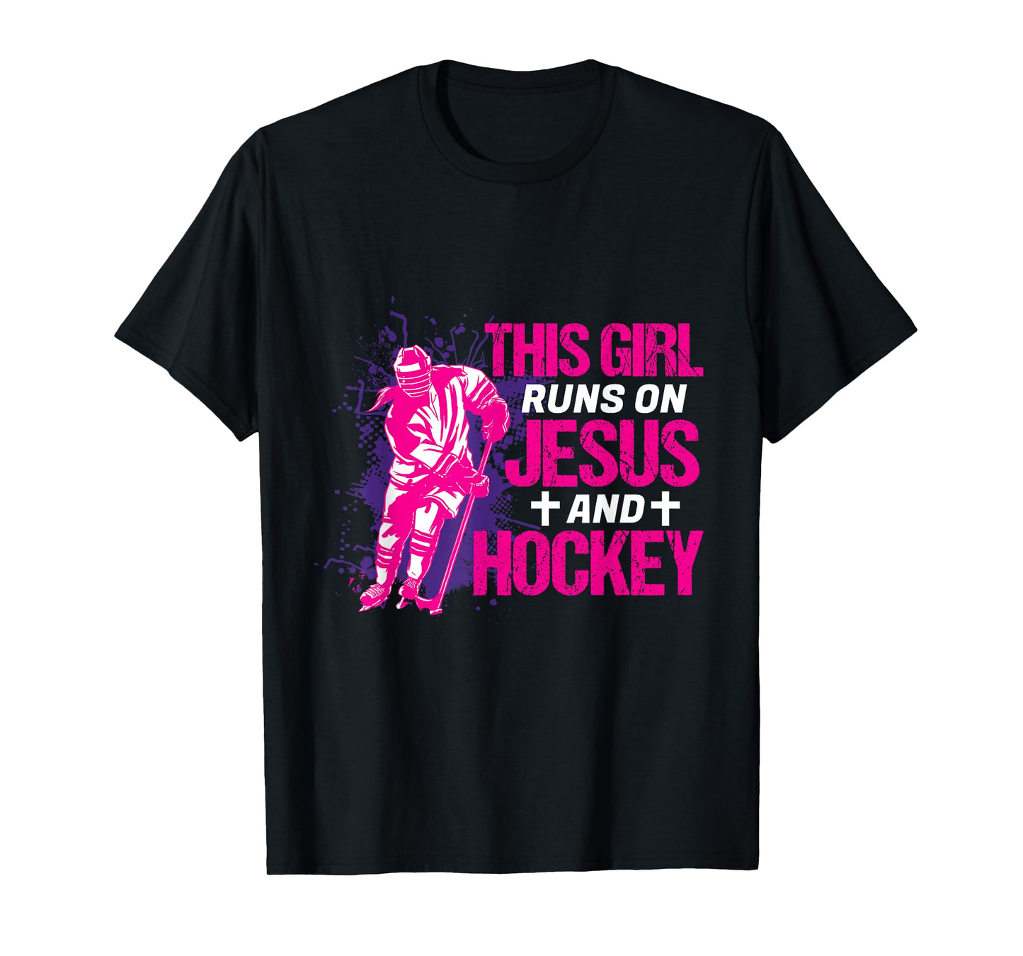 This Girl Runs On Jesus And Hockey I Hockey Player T-Shirt