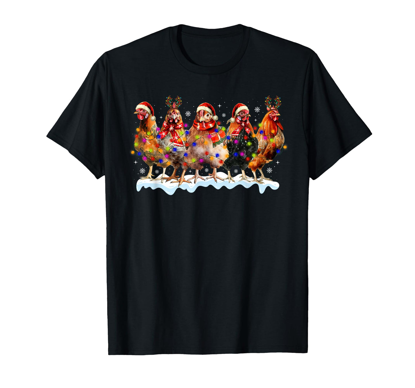 Funny Chicken Christmas Lights Farm Animal Lover Xmas Pajama T-Shirt