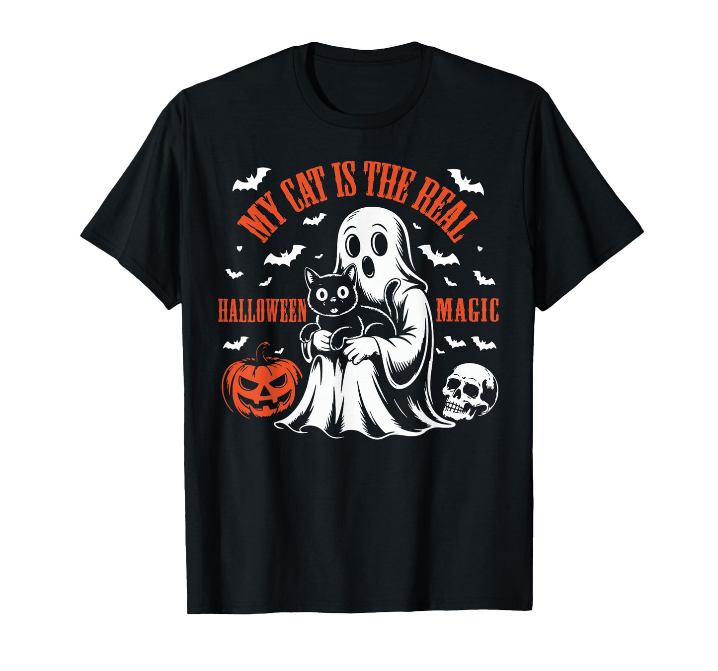 My Cat is The Real Halloween Magic Funny Pumpkin Cats Lovers T-Shirt