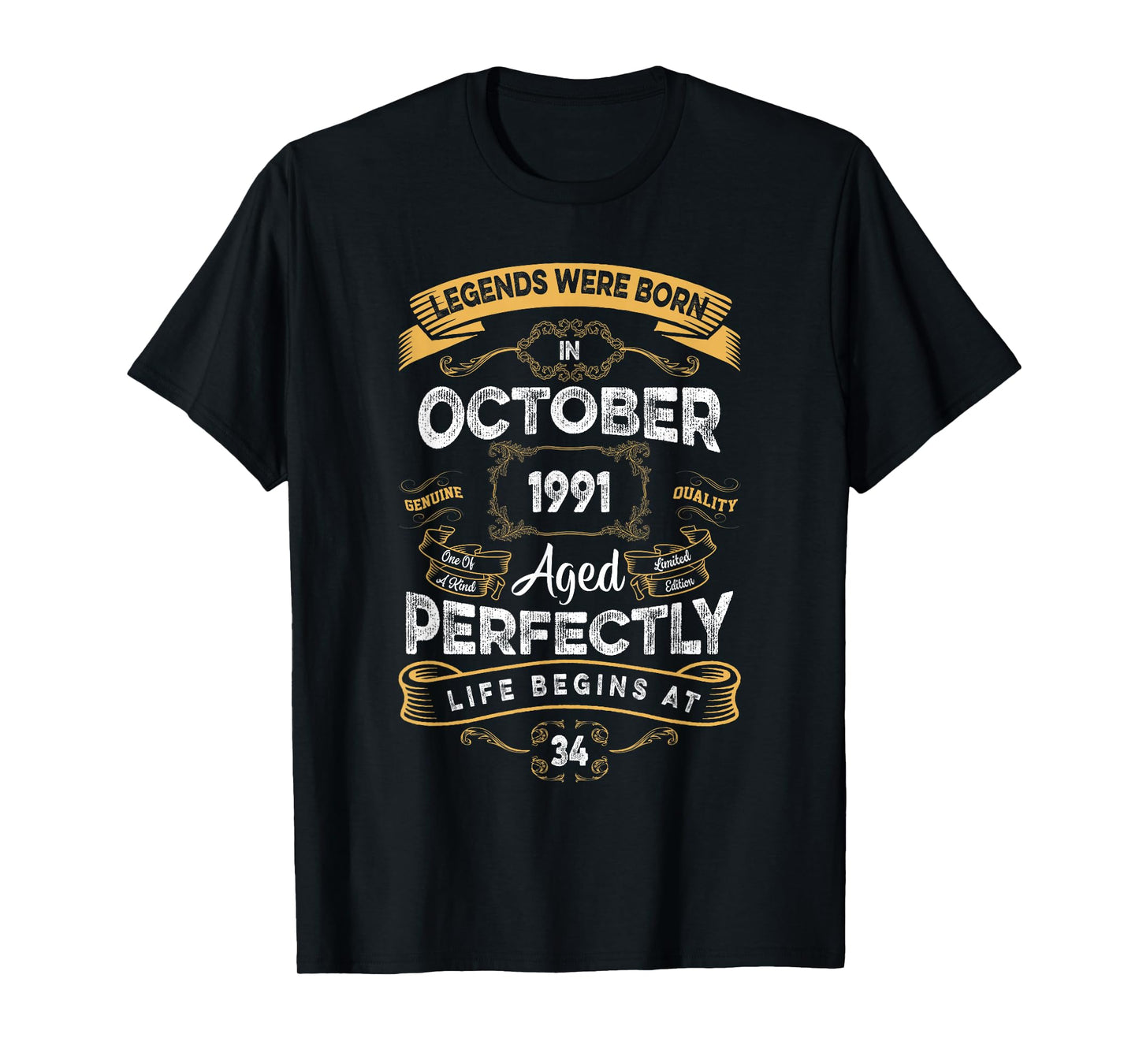 Vintage 34th Birthday Legends were Born in October 1991 T-Shirt