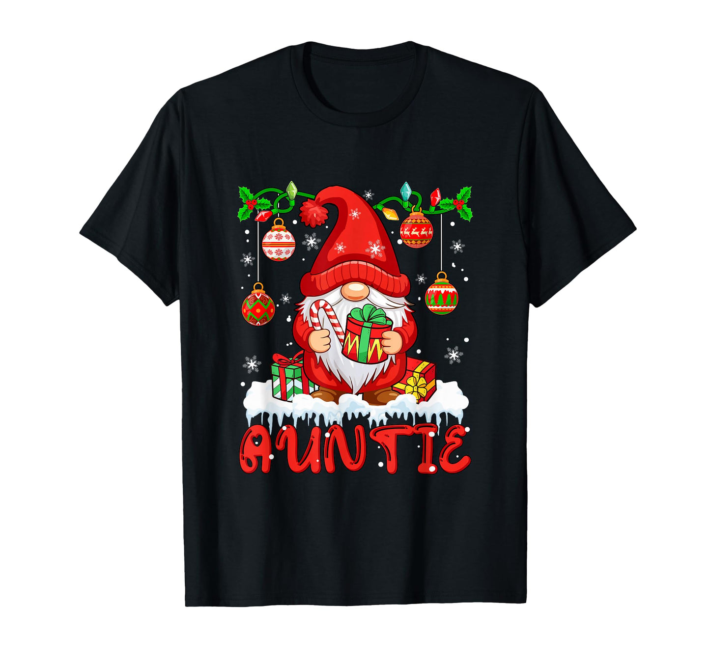 Auntie Christmas Gnome Colorful Lights Matching Family Group T-Shirt