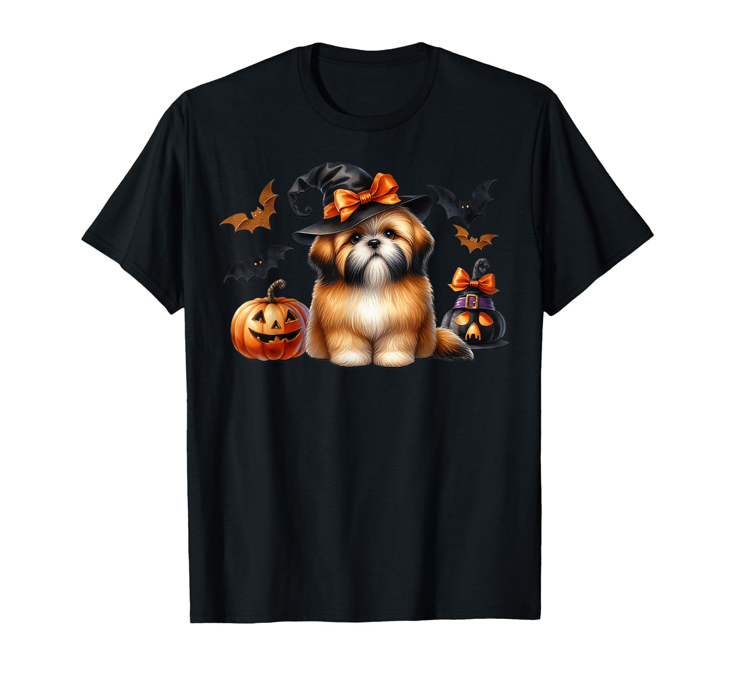 Shih Tzu Halloween Witch Dog with Bats and Pumpkins for Mom T-Shirt