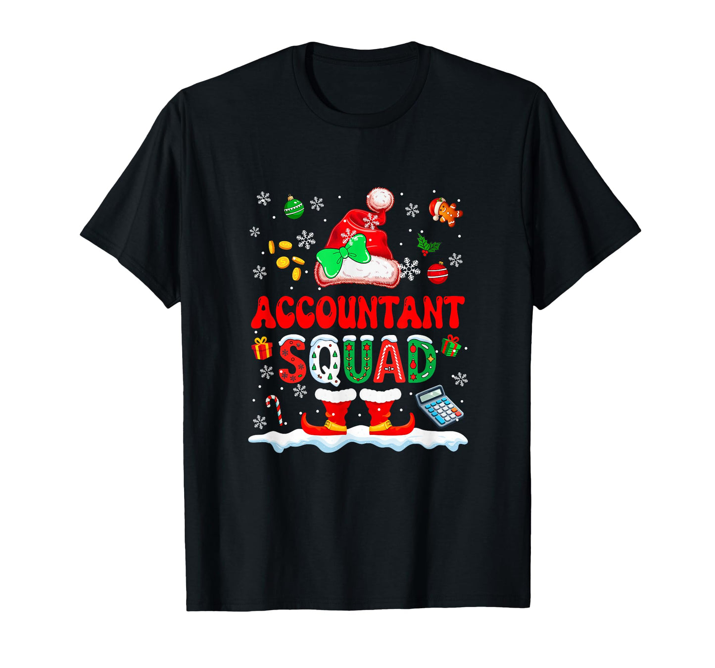 Accountant Squad Women Job Christmas Santa Costume Bow Tie T-Shirt