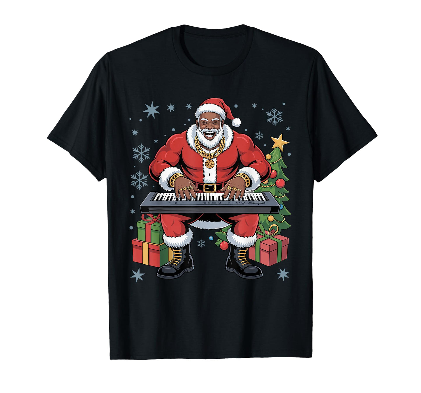 African American Santa Digital Keyboard Christmas Holiday T-Shirt