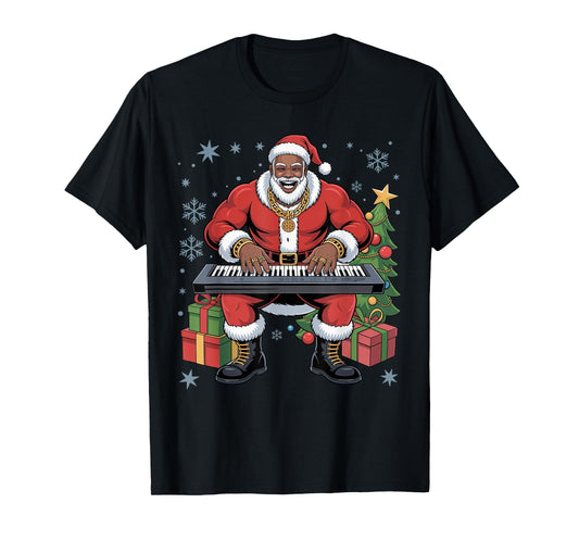 African American Santa Digital Keyboard Christmas Holiday T-Shirt