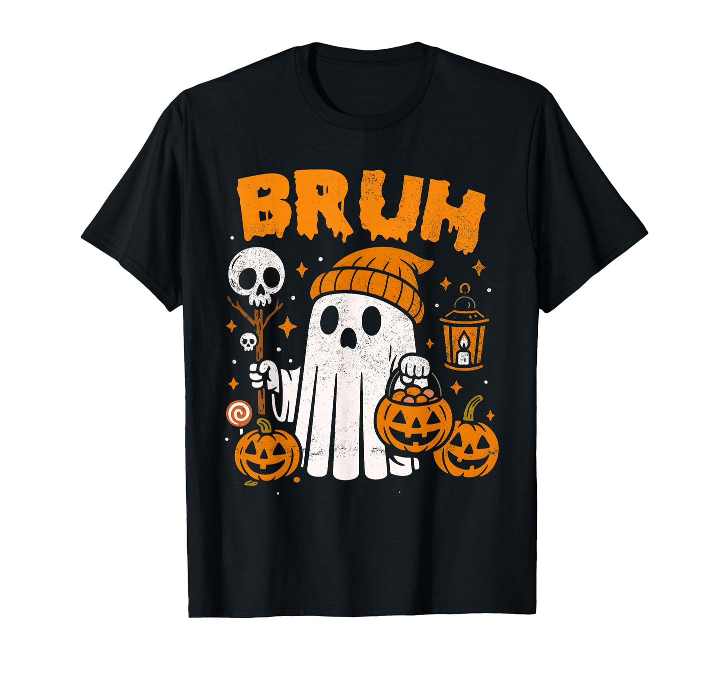 Bruh Ghost Halloween Retro Ghost Trick Or Treat Candy Kids T-Shirt