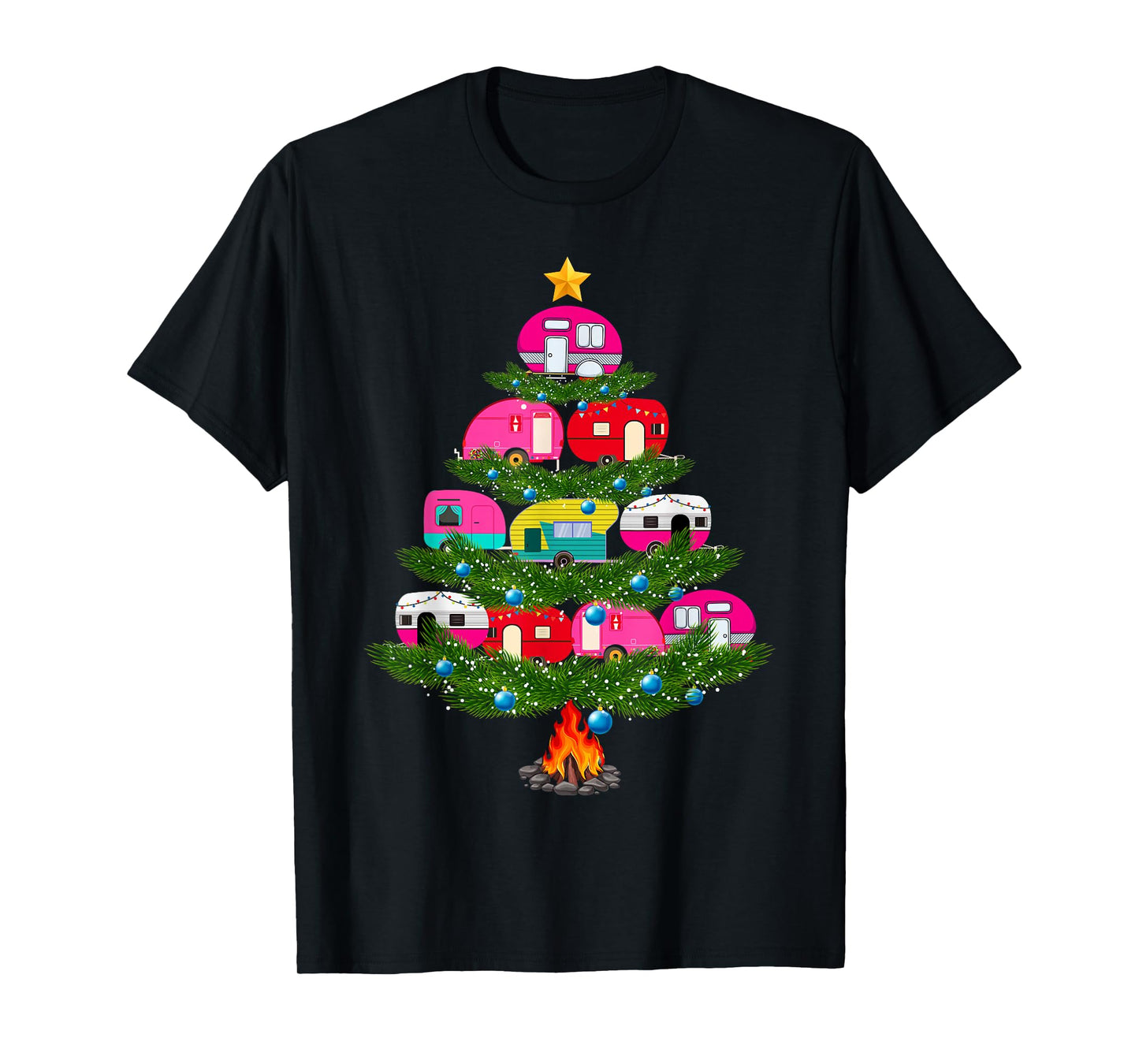 Lights Xmas Pajamas Family Matching Camping Christmas Tree T-Shirt