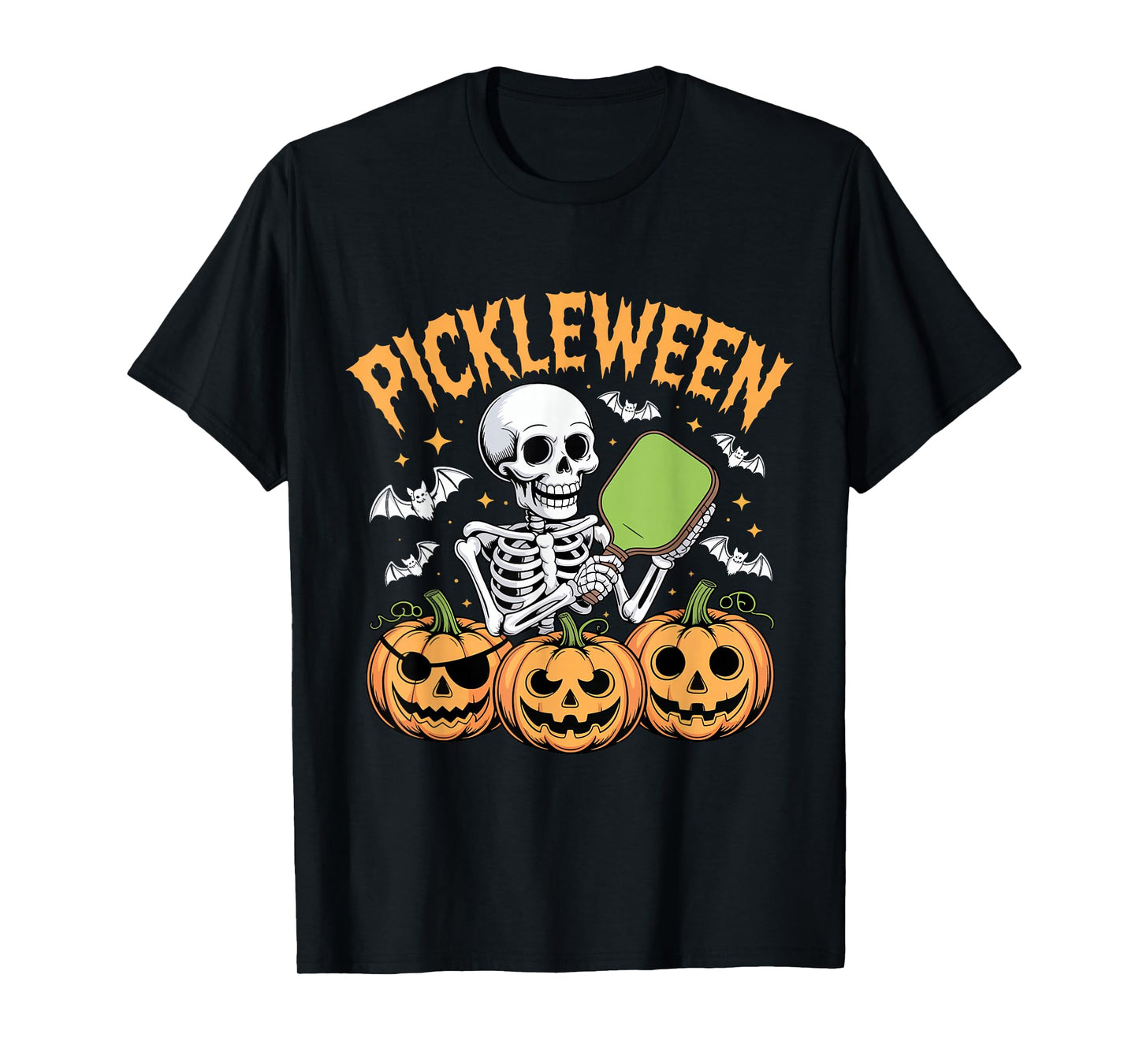 Pickleween Funny Skeleton Playing Pickleball Halloween T-Shirt