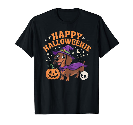 Dachshund Weiner Dog Witch Happy Halloweenie T-Shirt