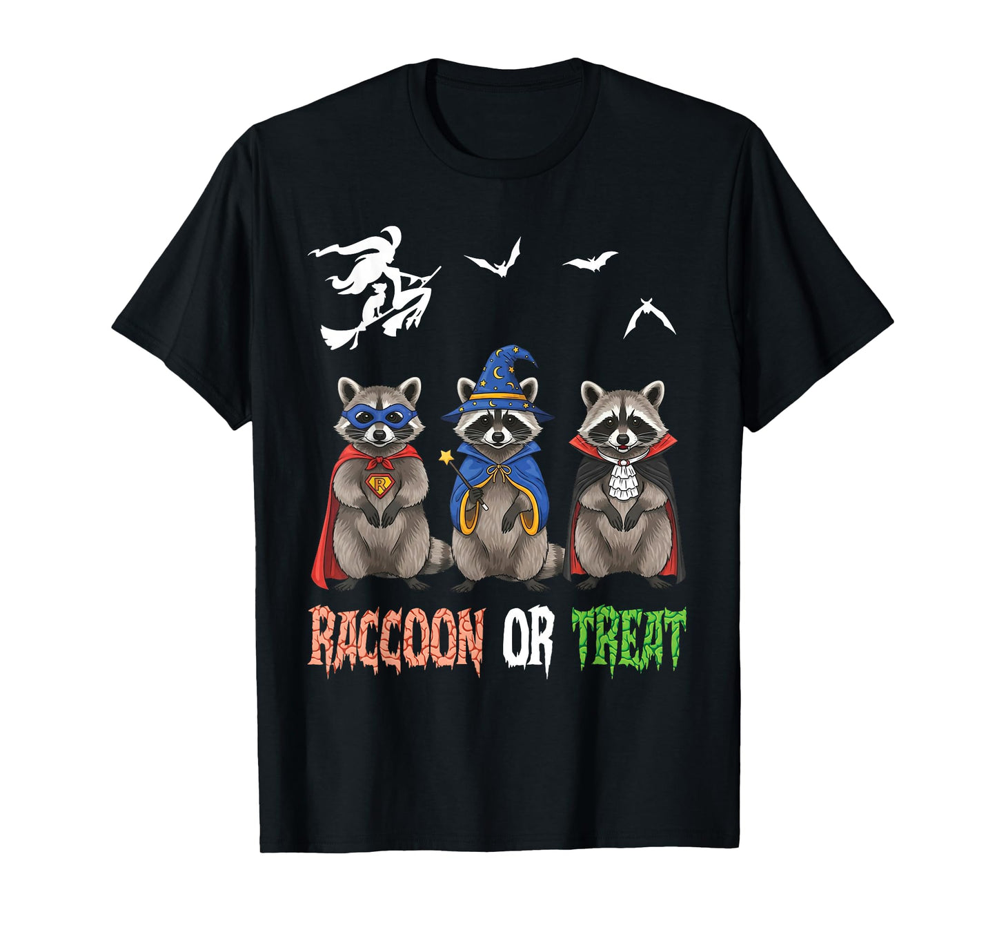 Raccoon Or Treat Halloween Day Witch Ghost Pumpkin Costume T-Shirt
