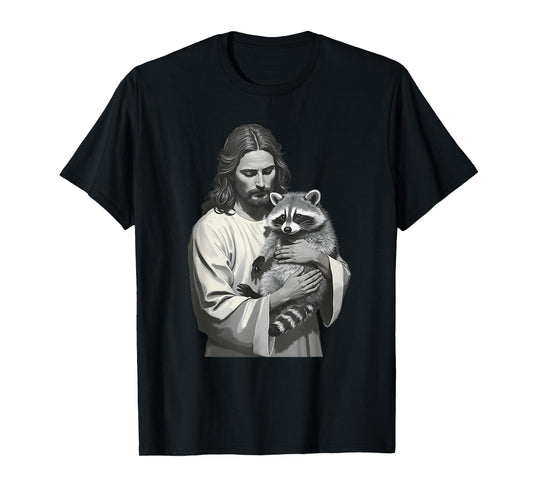 Racoon Lover Trash Panda Christian Jesus Holding A Raccoon T-Shirt