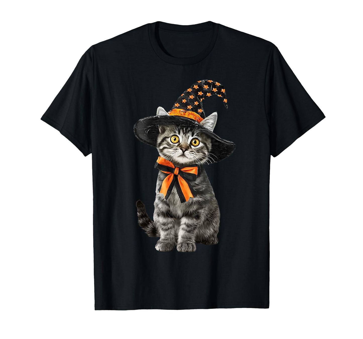 Cute Kitten Bow Cat Witch Hat Scary Halloween Men Women Kids T-Shirt