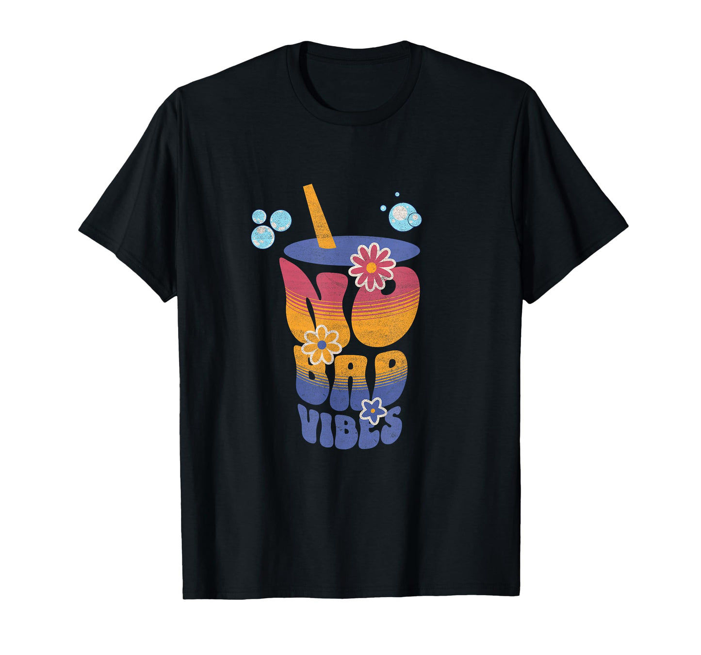No Bad Vibes Summer Retro Sunset Think Positive Wellbeing T-Shirt for Men Women