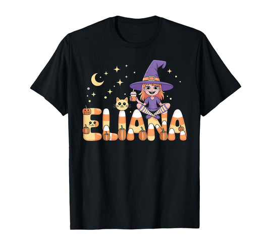 Eliana Witch Candy Corn Cat Halloween Women and Girls T-Shirt
