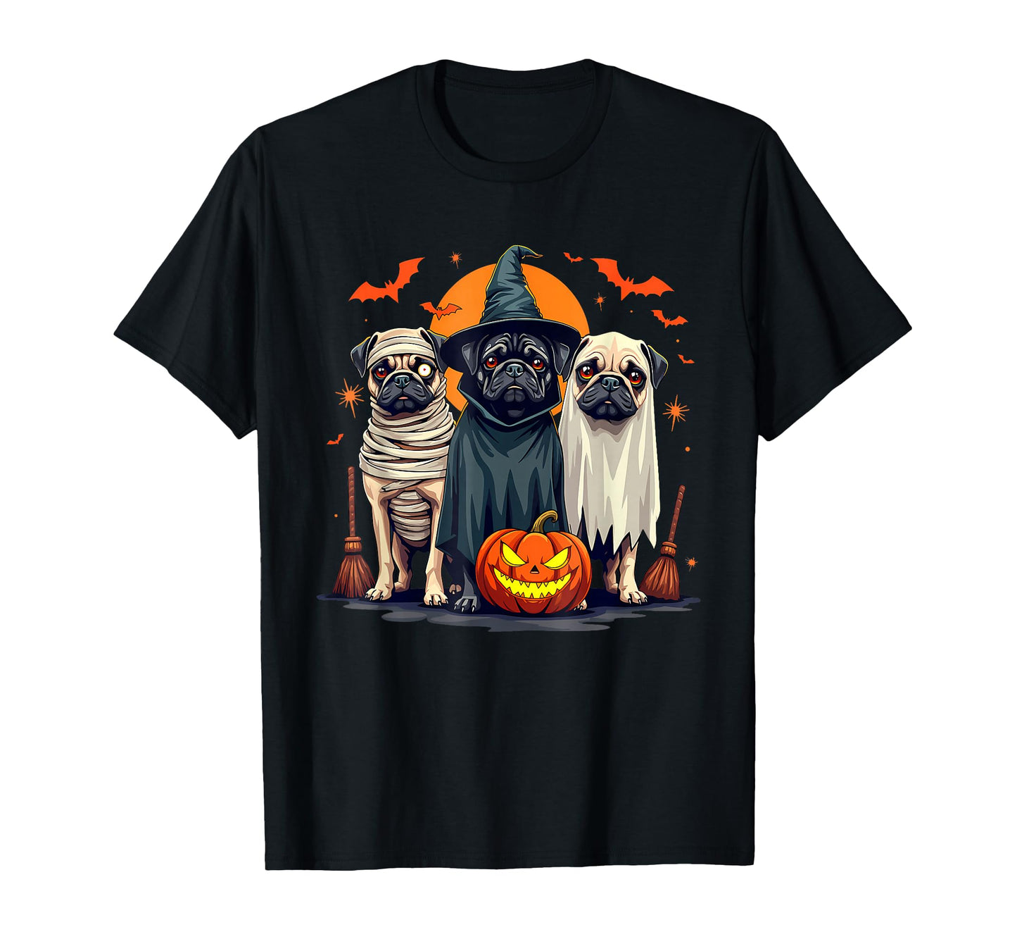 Funny Pug Halloween Costume Mummy Witch Ghost Dog Lover T-Shirt