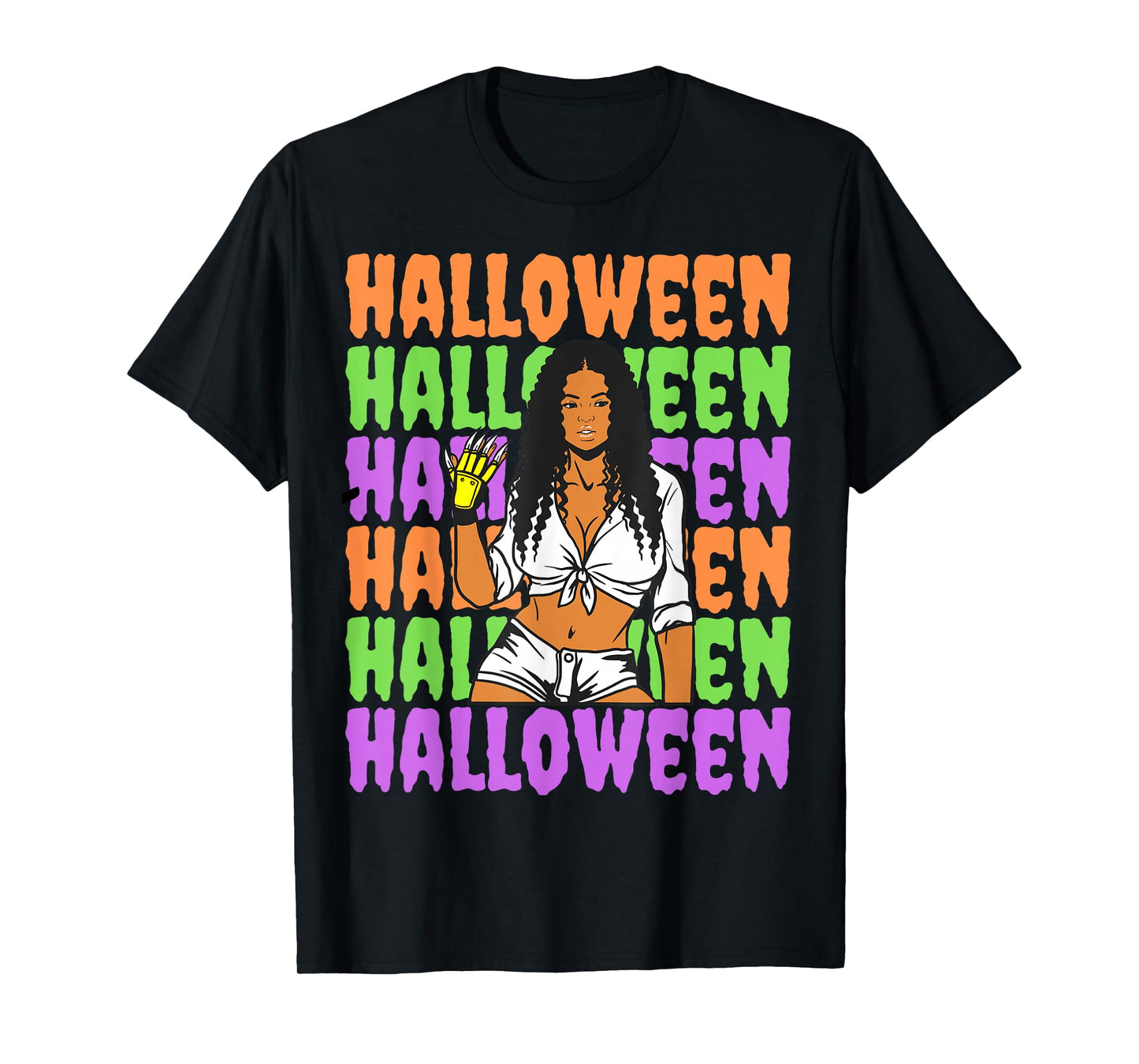 Funny Melanin Halloween Black Girl Magic Scary Blood Glove T-Shirt