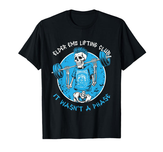 Elder Emo Lifting Club Unisex-Adults Black Short Sleeve Classic Modern Cartoon Crew Neck T-Shirt