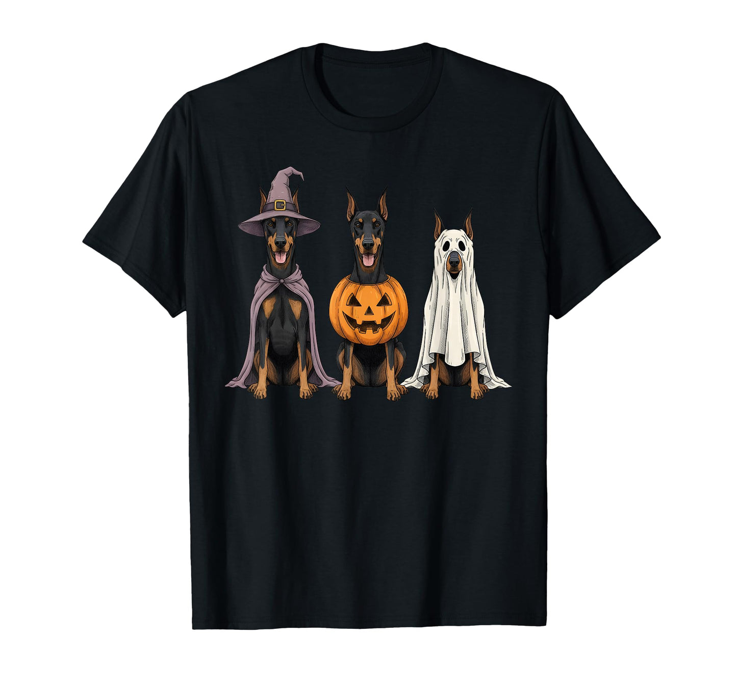 Spooky Ghost Doberman Pinscher Pumpkin Halloween Dog Lover T-Shirt
