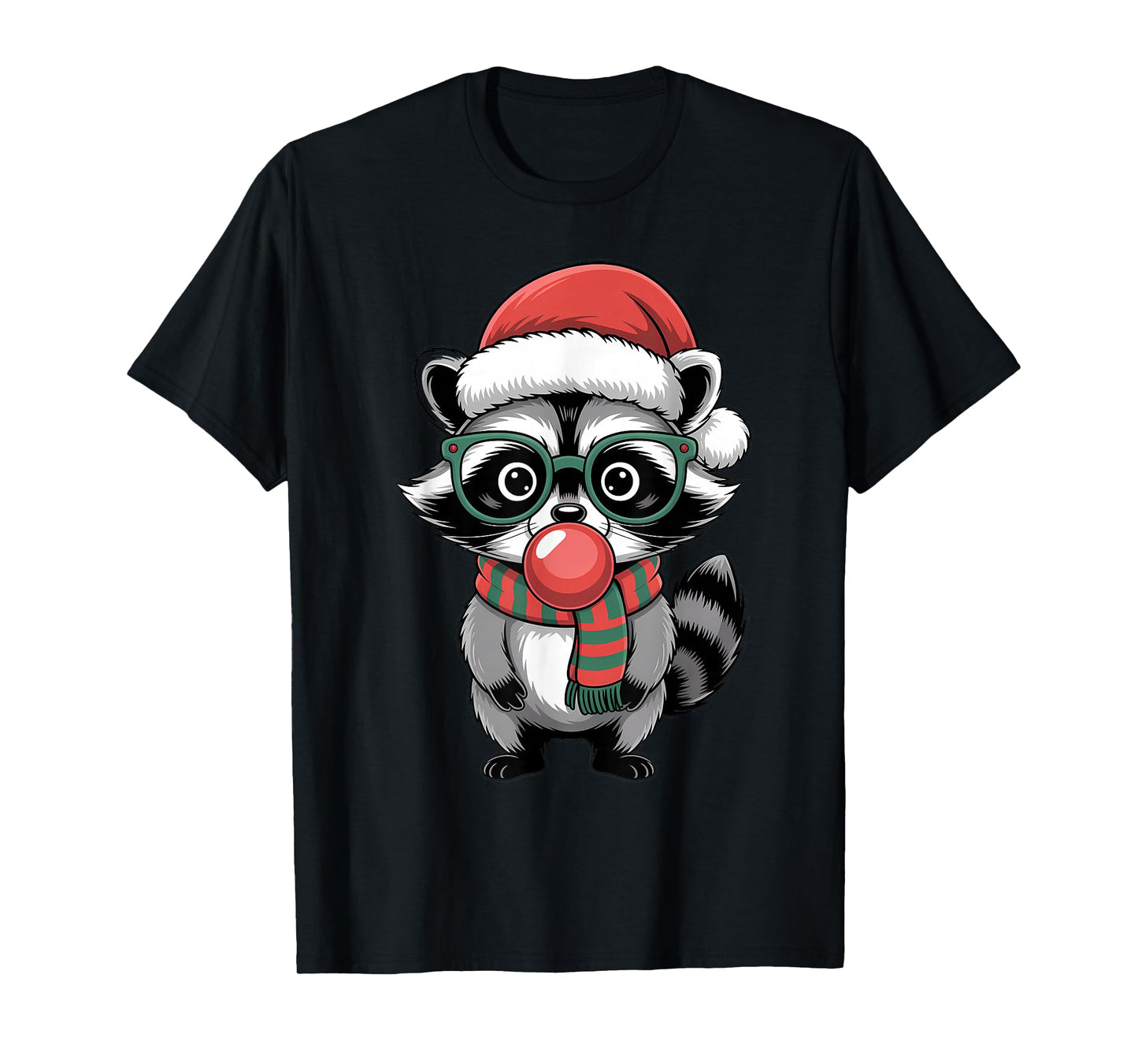 Christmas Raccoon in Green Glasses Bubble Men Women Kids T-Shirt