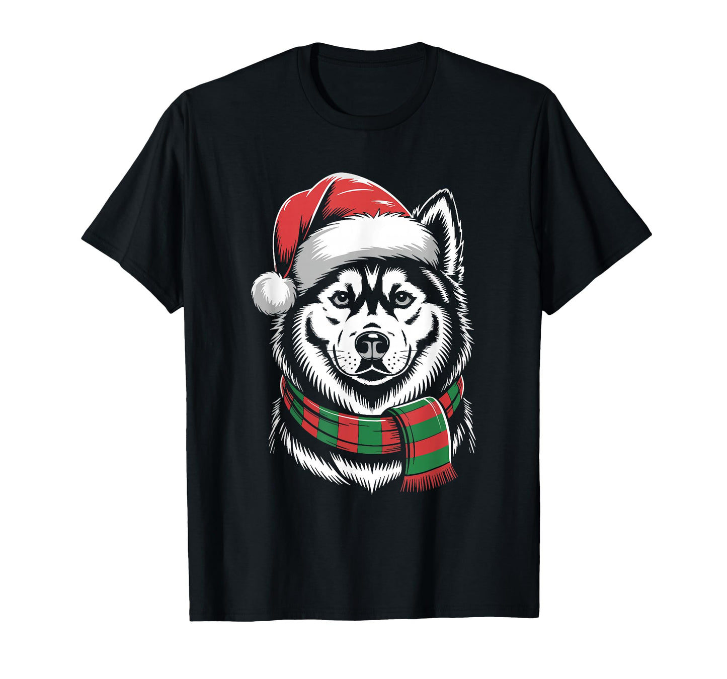 Siberian Husky Dog Xmas Santa Hat Scarf Christmas Costume T-Shirt
